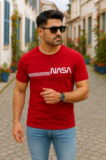Erkek Kısa Kollu Nasa Baskı Basic Erkek T-shirt resmi